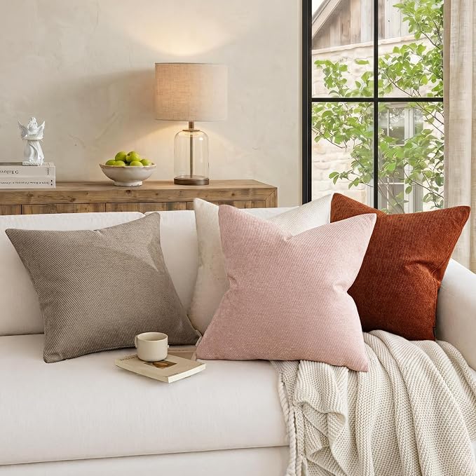 a moment Pack of 2 Decorative Chenille Throw Pillow Covers with Twill Cushion Covers for Sofa Living Room Couch Bed 20x12 Inch Light Pink