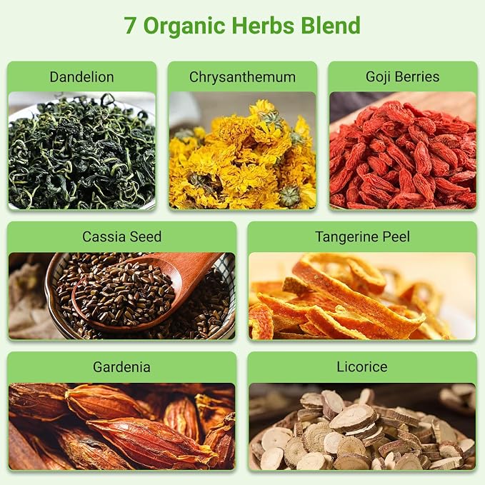 Dandelion Wolfberry Tea, Chinese Traditional 7 Natural Herbs Formula Blend Support Kidney & Liver Health Dandelion Root Tea Bags (2 Pack/24 Bags)