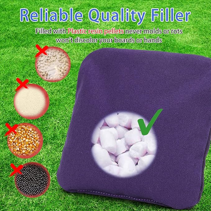 EunHo Regulation Cornhole Bags Set of 8 - Dual Sided Slick and Stick Cornhole Bean Bags for Tossing Game Professional All Weather Pro Corn Hole Bags with Tote Bag