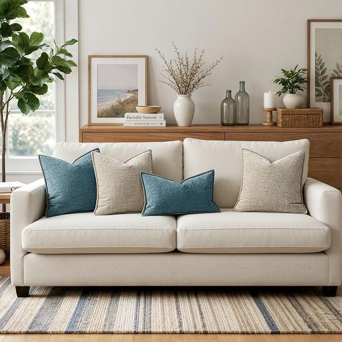MIULEE Decorative Couch Throw Pillow Covers 18x18 Inch Smoke Blue 2 Pack | Farmhouse Pillow Covers with Stitched Edge, Soft Chenille Cushion Cases, for Sofa Bed Living Room Home Decor