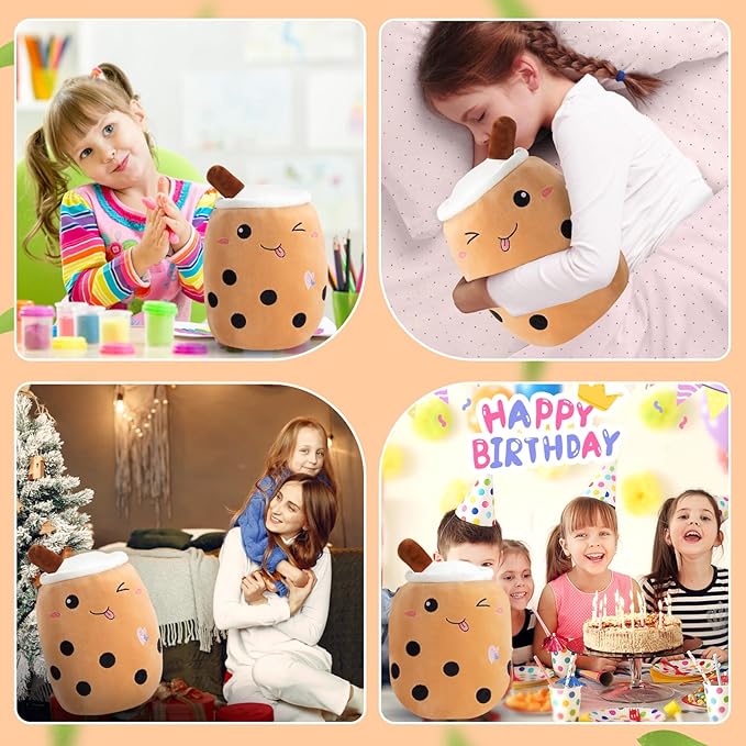 Athoinsu Light Up Boba Milk Tea Plush Pillow,10''Kawaii Chocolate Bubble Stuffed Animal Toy with LED Lights,Birthday Christmas Holiday Valentines Gifts for Kids,Girls,Boys