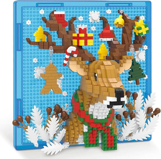 Christmas Reindeer Animal 3D Wall Art Micro Mini Building Blocks Set, Unique 2025 Christmas Home Decor, No Compatible with Lego, Ideal Christmas Holiday Toy Gift for Adults Boys Girls (1005 PCS)