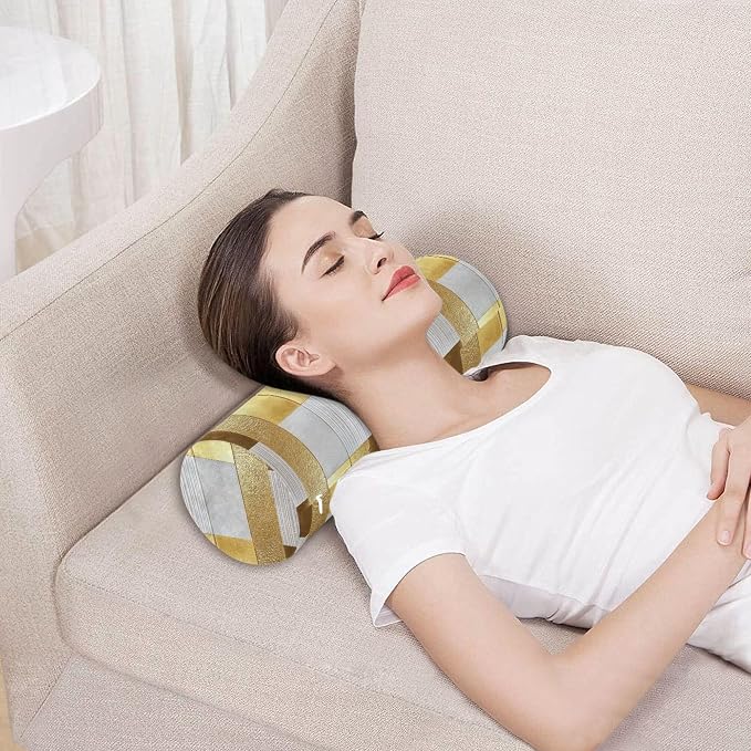Outdoor Bolster Pillow Neck Roll Pillow Round Pillow for Back Cylinder Throw Pillows Cylinder Pillow Covers with Zipper Gold Stripe