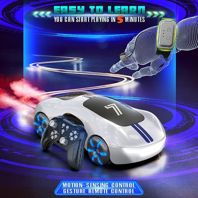 AEROQUEST Gesture Sensing Remote Control Car, Drift RC Stunt Car with Light Spray & Sound, 2.4GHz Hobby RC Cars Toy for Kids, 360° Rotate, Birthday Gifts for Boys Girls 4-12
