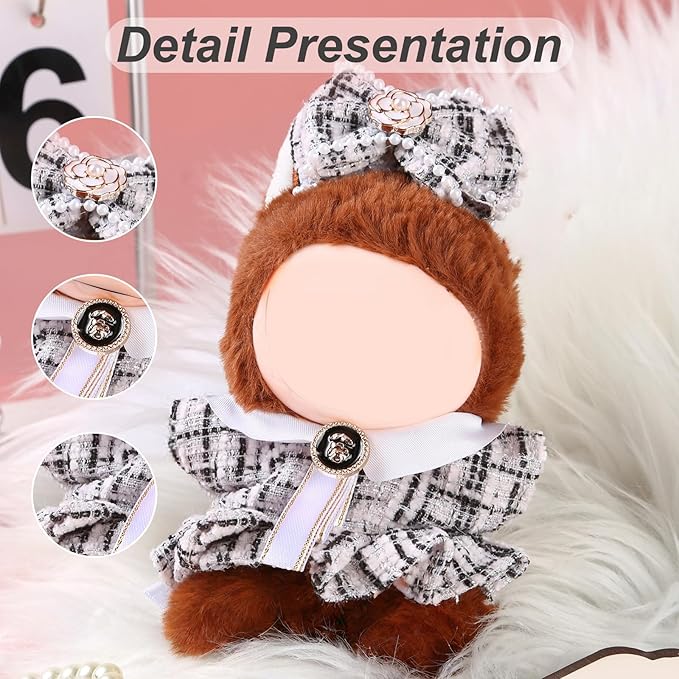 17cm Doll Clothes Set (No Doll) – Outfit with Hat & Overalls, Handmade Accessories for Mini Dolls, OB11-Compatible Dress-Up Gift (White)