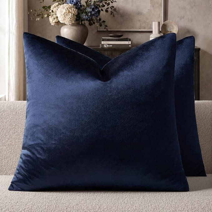 GIGIZAZA Navy Velvet Pillow Covers 20x20 Decorative Pillows Pack of 2 | Blue Throw Pillows for Couch Sofa,280gsm Soft Textured Fabric,Modern Square Pillowcases,Luxury Cushion Covers