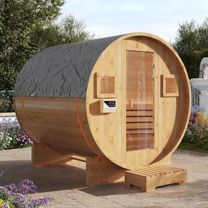 Outdoor Traditional Sauna, 4-6 Person Wooden Sauna, Steam Wet Wood Sauna with 220V with 6KW Heater, Sauna Stone, Thermometer
