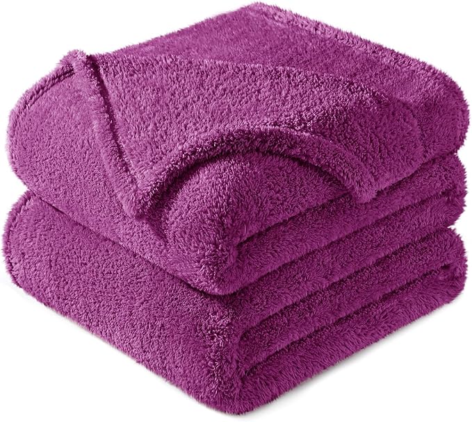 Exclusivo Mezcla Soft Plush Fleece King Size Blankets for Bed Living Room | Lightweight Fuzzy Fluffy Large Blanket for All Seasons, Cozy Velvet for Women Men, Machine Washable, 90"x104", Purple