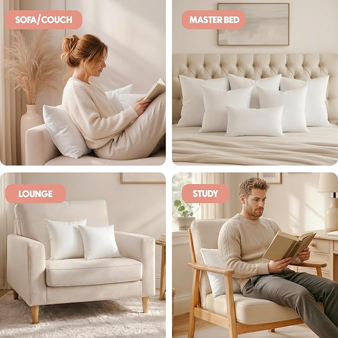Utopia Bedding 20x20 Pillow Inserts, White Throw Pillows for Couch, 2 Pack | Indoor cushion inserts for bed, sofa & couch, Supportive & fluffy decorative pillows for everyday comfort, Set of 2, White