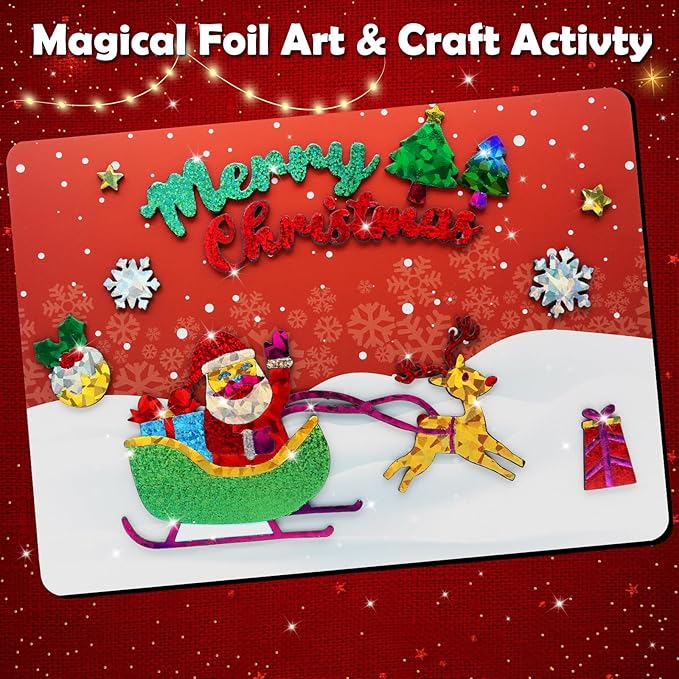 ZMLM Foil Art Kit for Kids - Christmas Foil Arts Crafts Fun Mess Free Activities, Stocking Stuffers Gifts for Ages 4 5 6 7 8 9 Girls Boys, Christmas Crafts for Kids Creative Birthday Gifts Toys
