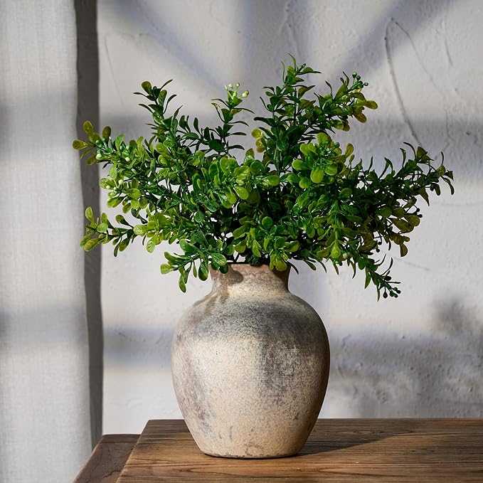 SIDUCAL Ceramic Decorative Flower Vase | 6 Inch Pottery Rustic Farmhouse | Boho | Whitewashed Terracotta Vase for Home Decor, Table, Living Room, Bathroom, Shelf, Mantel Decoration