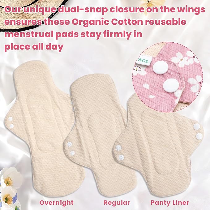 5-Pack Organic Cotton Panty Liners – LUCKYPADS Reusable Panty Liners for Women, Thin Breathable Leakproof Daily Use Washable Panty Liners with Laundry Bag & Cotton Pouch(7.9 Inch)