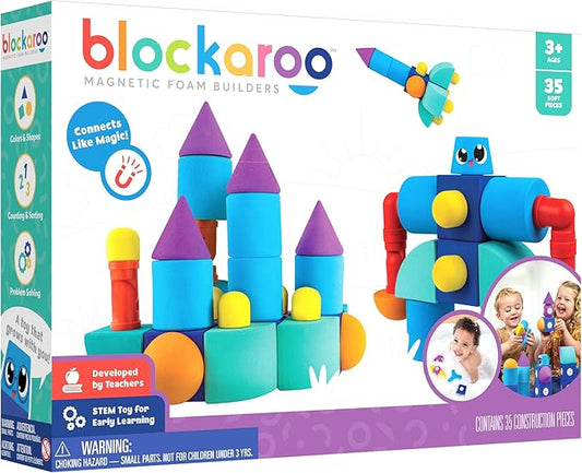 Magnetic Foam Building Blocks - 35-Piece Castle, Bath Toys for Toddlers, Preschool Toys, Bathtub Toys, Sensory Toys, Blocks for Toddlers 3-5, Engineering Toys for Kids 3-5, Bath Blocks