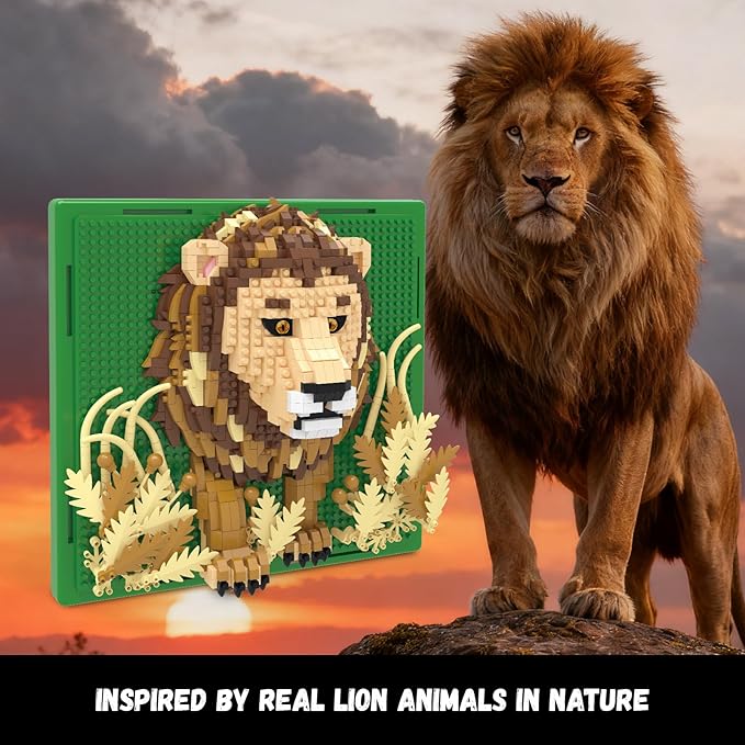 Lion Animal 3D Wall Art Micro Mini Building Blocks Set, Unique Home Wall Decor or Table Display, No Compatible with Lego Set, Ideal Gift Toy for Adults Boys Girls (1187 PCS)