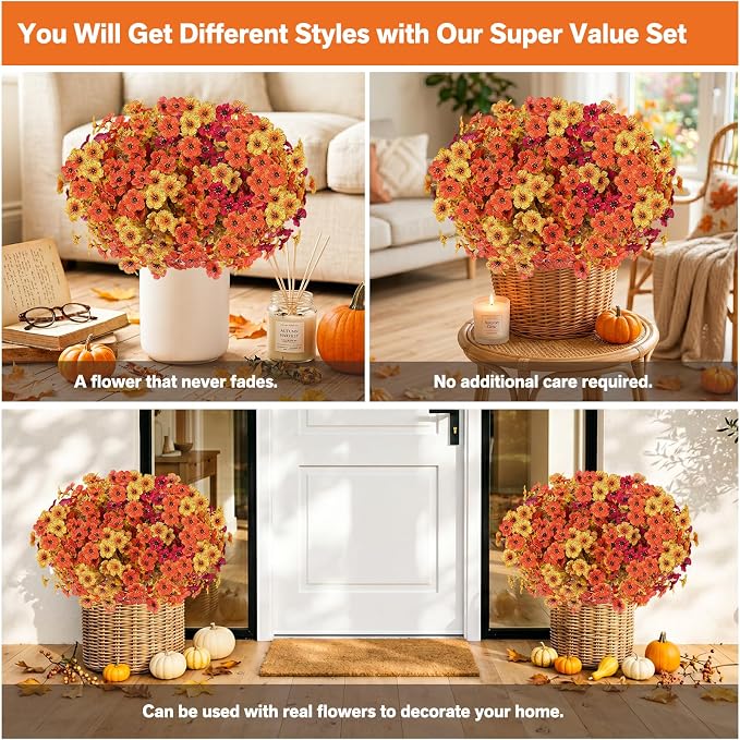 Artificial Flowers for Outdoor,Silk Flowers No Fade Fake Plastic Flowers Faux Plants for Outdoors Outside Front Porch Hanging Planter Window Box Garden Home Decoration,13 Pack(Autumn Colors) | Silk Flowers Fake Plastic Flowers Faux Plants for Outside F...