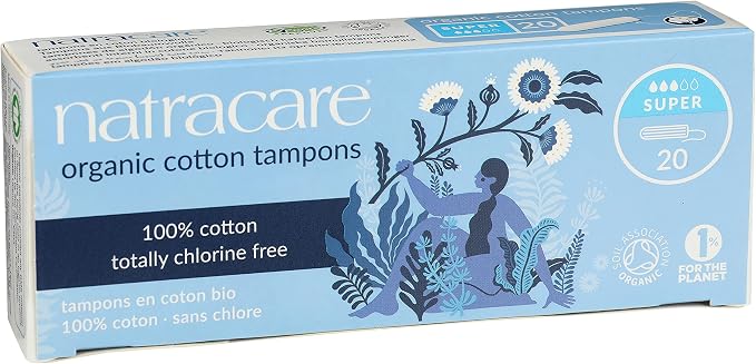 Natracare Non-Applicator 100% Organic Cotton Tampons, Super, Totally Chlorine Free, Biodegradable and Compostable (12 Pack, 240 Tampons Total)
