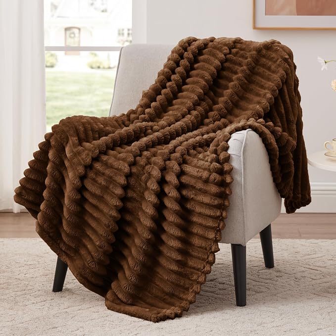 EXQ Home Gentle Soft Fleece Throw Blanket – Cozy Lightweight Blanket for Couch Bed – All-Season Warm Fuzzy Flannel Blanket for Women Mom Her – Gifts for Birthday (90"x90",Brown)
