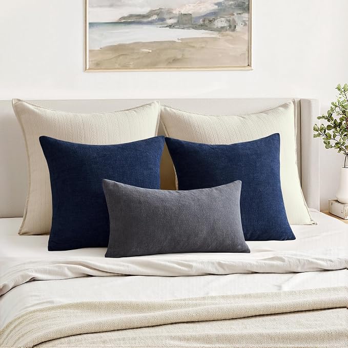 MIULEE Grey Chenille Couch Lumbar Throw Pillow Covers, 12x20 | Set of 2, Soft Farmhouse Modern Home Decor, Decorative Pillowcases for Sofa Living Room Bed