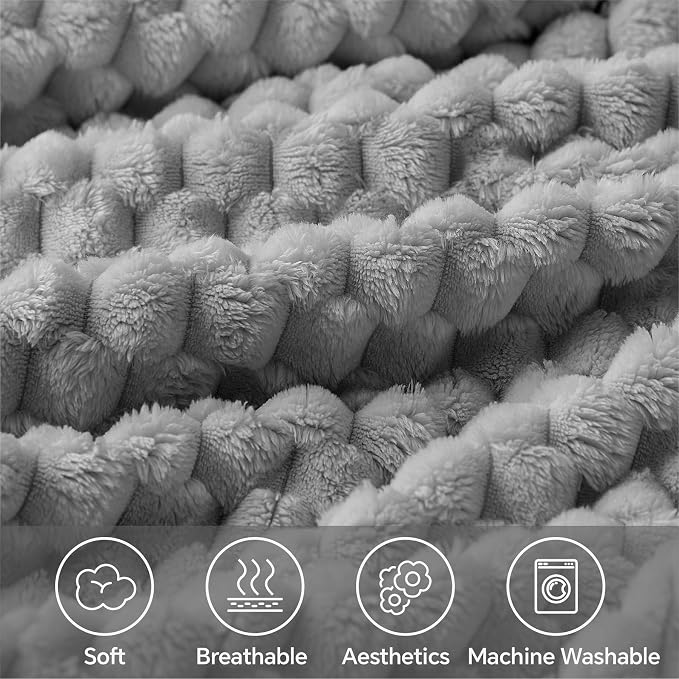 BEDELITE Grey Twin Blanket for Couch, Soft Cozy Gifts for Women, 60 * 80 | 3D Jacquard Decorative Fleece Blanket, Super Soft Plush Throws, Cute Birthday Gift for Women & Men, Suitable for All Seasons