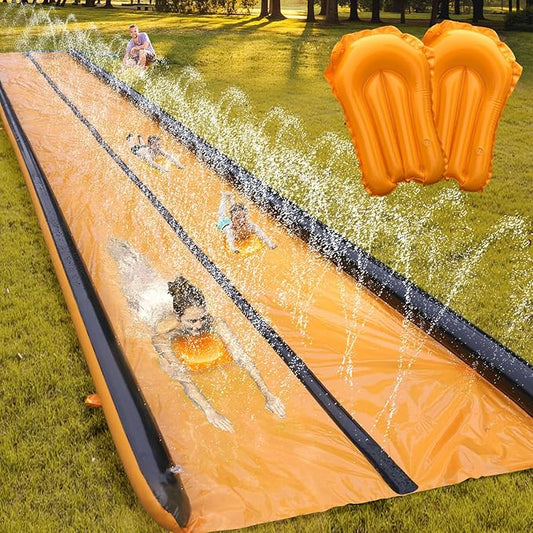Slip and Water Slide for Kids and Adults Extra Long Water Slides for Backyard Build in Sprinkler with Two Bodyboards Heavy Duty Summer Outdoor Backyard Water Toys