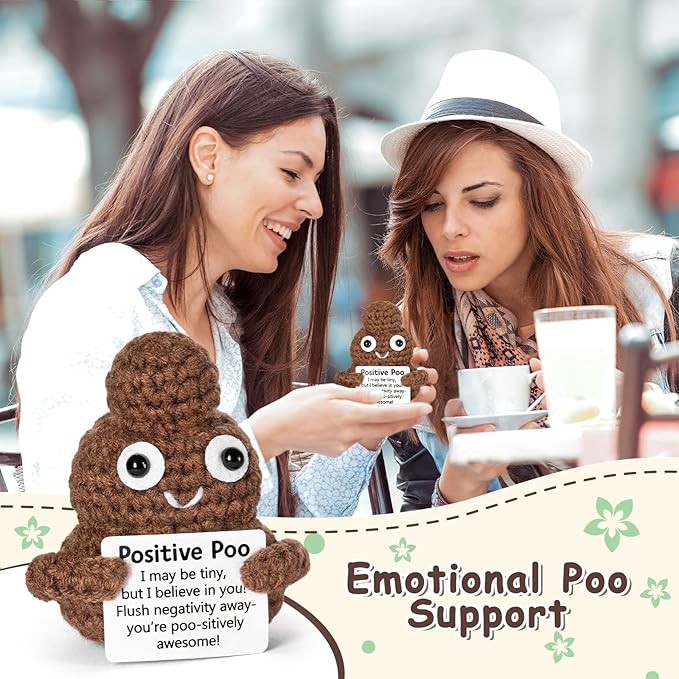 Emotional Support Crochet, Positive Crochet Poo, Encouragement Gifts for Women Men Birthday Christmas Self Care Friends Coworkers Relaxation Gift Desk Home Fall Decor Inspirational Support