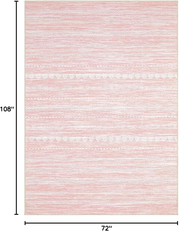 Nakagishi Boho 6x9 Area Rug Living Room Rugs Machine Washable Pink | Soft, Pet & Kid Friendly, Carpet for Living Room/Bedroom/Office/Kitchen/Nursery, Daily Home Decor Stain Resistant Moroccan
