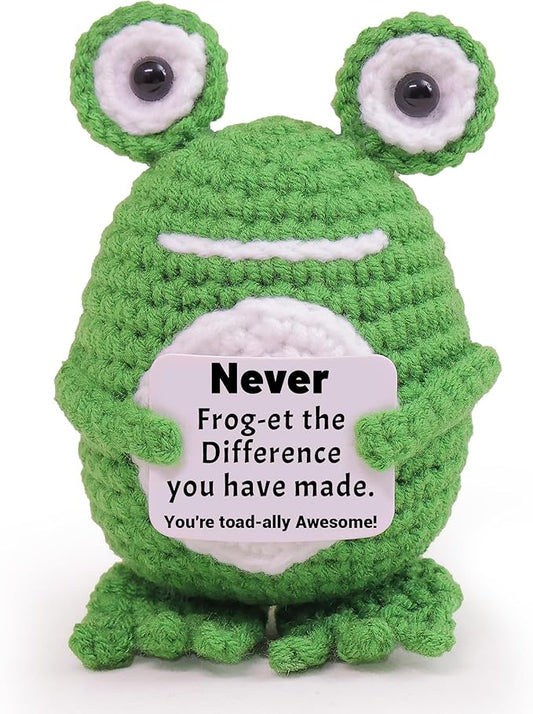 Positive Frog Crochet Gifts, Handmade Cute Frog Toy with Emotional Support Card,Thank You Appreciation Gifts for Women Friends,Retirement Leaving Going Away Farewell Gift for Teacher Coworker
