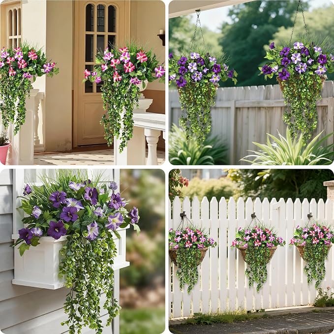 Waipfaru 4Pcs Fake Hanging Plants 2.7FT Fake Plants Fake Vines Greenery | UV Resistant Faux Outdoor Plants Ivy Vines for Modern Boho Patio Outdoor Indoor Party Wall Porch Gazebo Aesthetic Decor