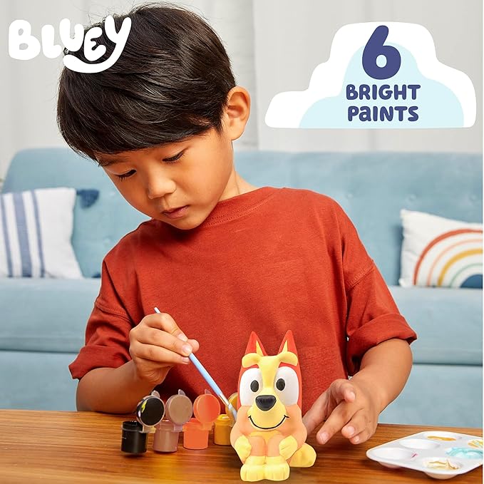 Bluey Paint Your Own Bingo Figurine, Paintable Ceramic Figure, Includes 6 Acrylic Paints, Paintbrush, Toys, Birthday Decorations, Party Favors, Kids Activities