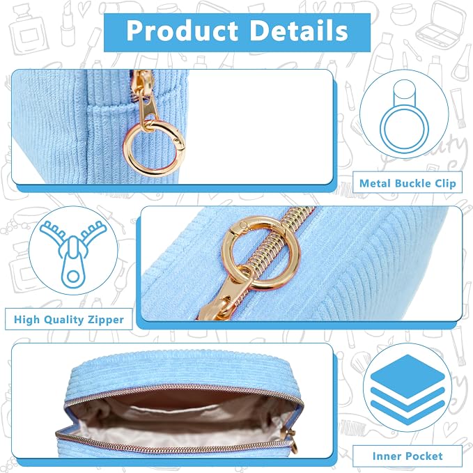 Period Bag for Girls, Corduroy Sanitary Napkin Storage Bag, Period Pouch & Tampon Holder, Feminine Care Organizer, Blue