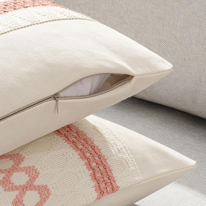 MIULEE Set of 2 Coral Red Boho Decorative Pillow Covers 18x18 Inch | Farmhouse Couch Throw Pillows Modern Spring Cotton Cushion CoversMacrame Woven Home Decor for Bed Sofa Chair