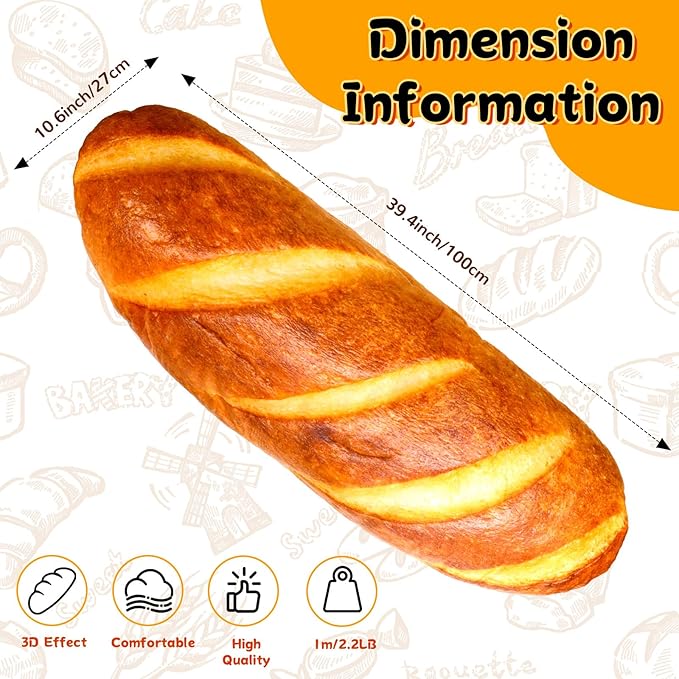 40" Giant Bread Plush Baguette Pillow 3D Simulation Funny Body Pillow Food Plush Christmas Stuffed Toys for Girls Boys