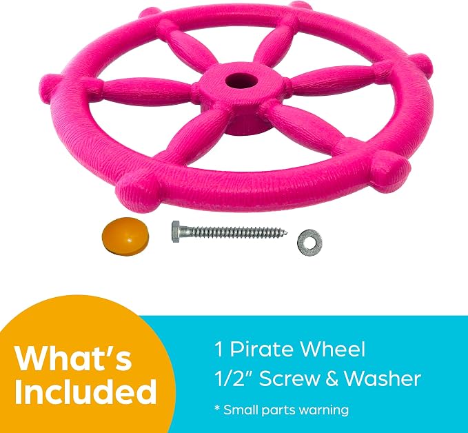 Jungle Gym Kingdom Swing Set Accessories - Pirate Ship Steering Wheel for Kids Outdoor Playhouse, Treehouse & Backyard Playset - Playground Equipment (Pink)
