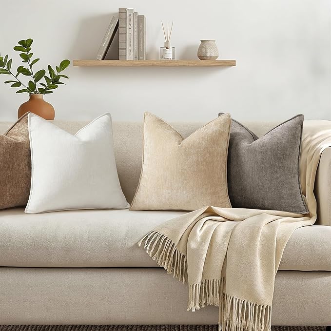 decorUhome Chenille Dark Grey Velvet Throw Pillow Covers 22x22 Set of 2 | Fall Soft Euro Sham Couch Decorative Modern Farmhouse Pillow Cases with Elegant Design for Sofa Bed Living Room Home Decor
