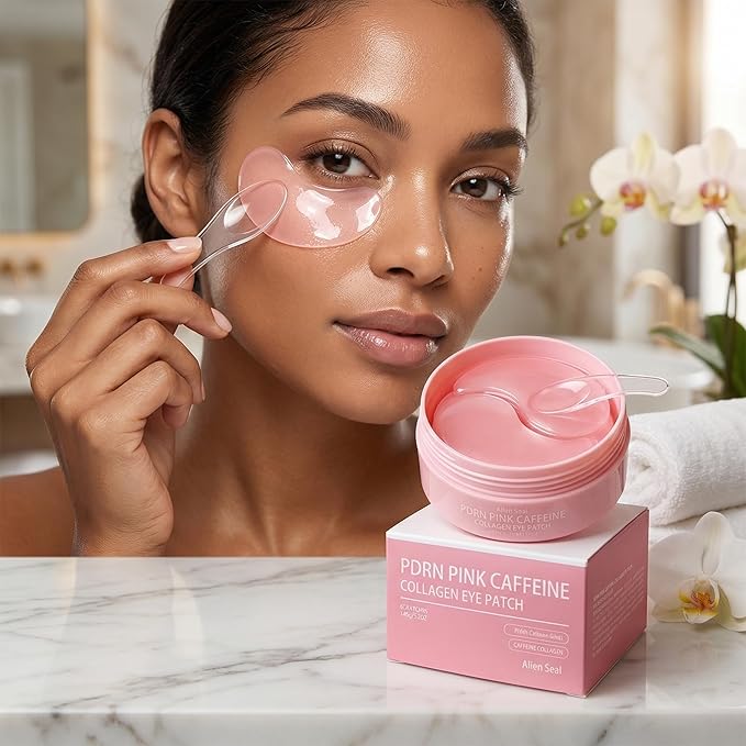 PDRN Pink Caffeine Collagen Eye Patch for Night CareㅣFuller-Looking Eye Area, Under-Eye Puffiness, Dark Circles Care for Smooth, Radiant & Youthful-Looking | Korean Skincare, K-Beauty (2PC)