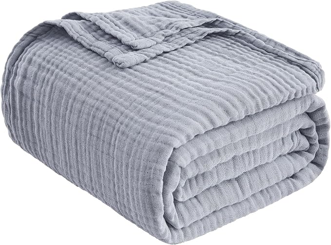 EMME Muslin Blankets for Adults Throw Blanket for Couch Breathable Gauze Soft Lightweight Airy Dusty Blue King 108" x 90"