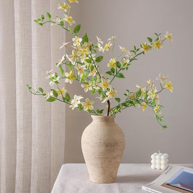 Ceramic Flower Vase Home Decor, 9 in Farmhouse Table Vase Retro Vintage Living Room Kitchen Bedroom Decoration Pottery Decorative Vases for Flowers Shelf Office Coffee Desk Dining Entryway, Rustic