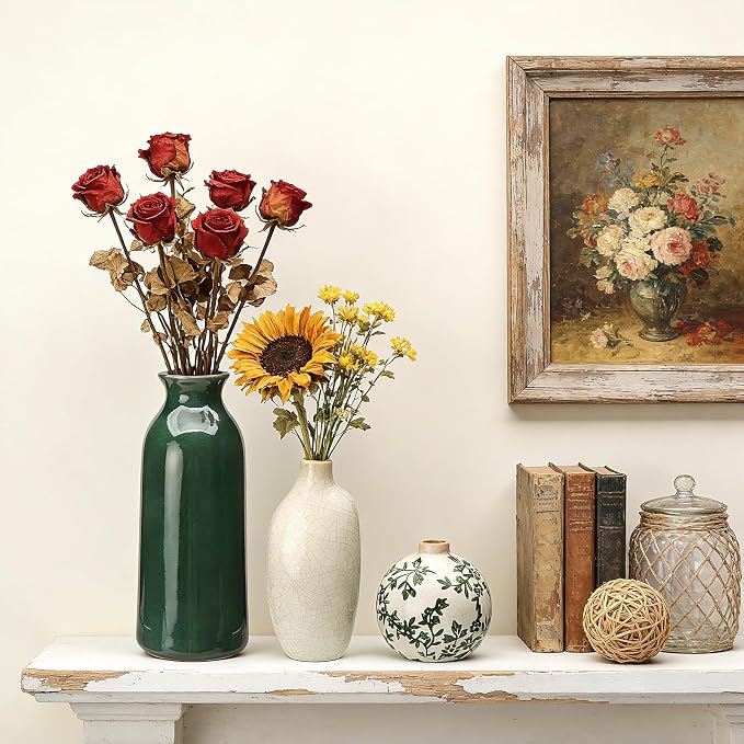 Ceramic Vase Set of 6，Flower Vases，Small Vases for Pampas Grass | Vintage Vase for Centerpieces,Home Decor,Kitchen Decor,Ceramic Vases for Chinoiserie,Shelf Decor, Table, Living Room Bedroom