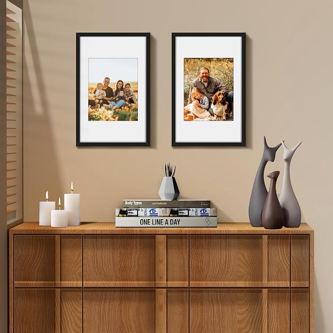 Picrit 10x16 Picture Frame Set of 12, Display 8x10 with Mat or 10x16 without Mat, Photo Frames for Wall Mounting or Table Top Display, Black