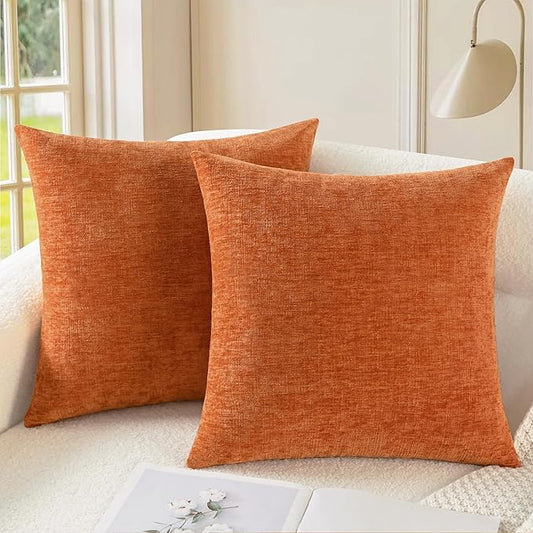CaliTime Fall Decorative Throw Pillow Covers 26 X 26 Inches Burnt Orange | Pack of 2, Cozy Chenille Cushion Cases for Sofa Bed Living Room Farmhouse Home