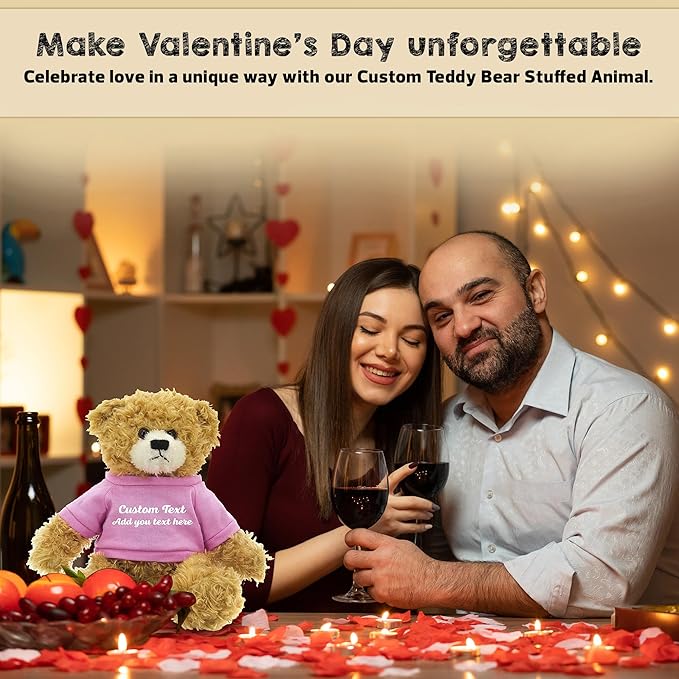 Customized Beige Brandon Bear - 12 inch Personalized Stuffed Bear Plush Toy - Perfect Custom Shirt Bear Gift for Graduation Valentines Graduation Easter Holidays (Pink Shirt)