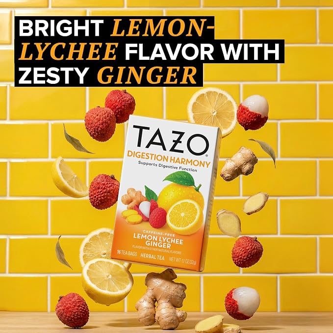 TAZO Digestion Harmony Lemon Lychee Ginger Herbal Tea Bags - 16ct (6-Pack)
