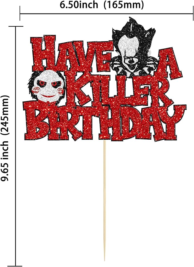 Gyufise 1Pcs Have a Killer Birthday Cake Topper Glitter Horror Classic Birthday Halloween Cake Pick for Bloody Horror Halloween Theme Party Cake Decorations Supplies