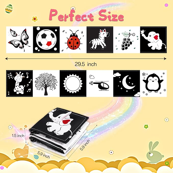 Black & White High Contrast Newborn Toys - Tummy Time & Brain Development - Soft Book, Montessori Sensory Toys (0-12 Months) Gift