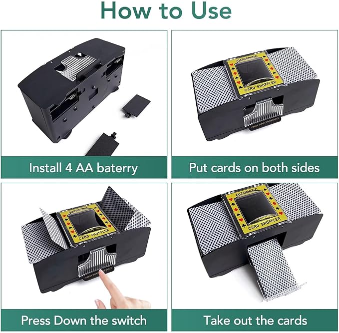 Automatic Card Shuffler 2 Deck, Battery Operated Card Dealer Machine, Electric Casino Card Shuffler for UNO, Blackjack, Texas Hold'em, Home Card Games