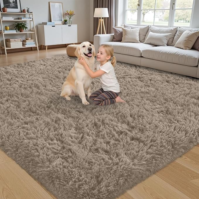6x9 Area Rug for Living Room:Ultra Soft Fluffy Shag Grey Camel Rugs,Large Fuzzy Plush Indoor Non Slip Carpet Washable Rug for Bedroom Kids Nursery Office Dorm Modern Decor(Grey Camel 6'x9')