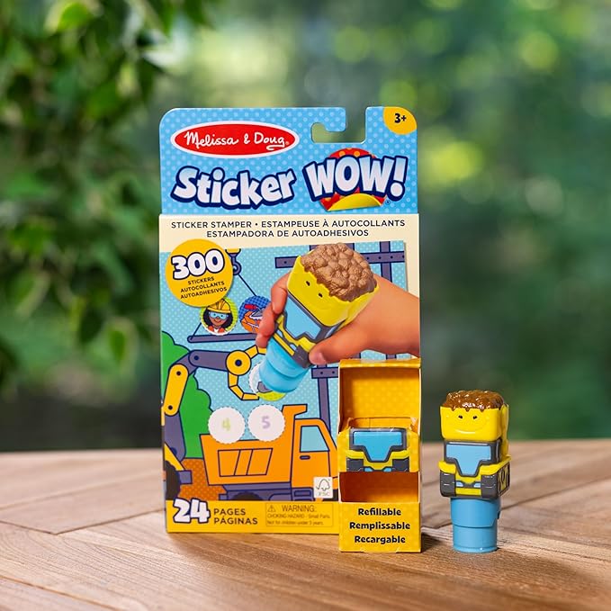 Melissa & Doug Sticker Wow!™ 24-Page Activity Pad and Sticker Stamper, 300 Stickers, Arts and Crafts Fidget Toy Collectible Character – Bulldozer - for Kids Ages 3+ - FSC Certified