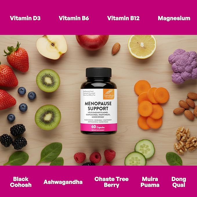 Complete Menopause Support Supplement For Women | With Ashwagandha, Black Cohosh, Dong Quai & Muira Puama | Helps Easing Hot Flashes, Night Sweats, Mood Swings, Hormone Balance & Harmony | 60 Capsules