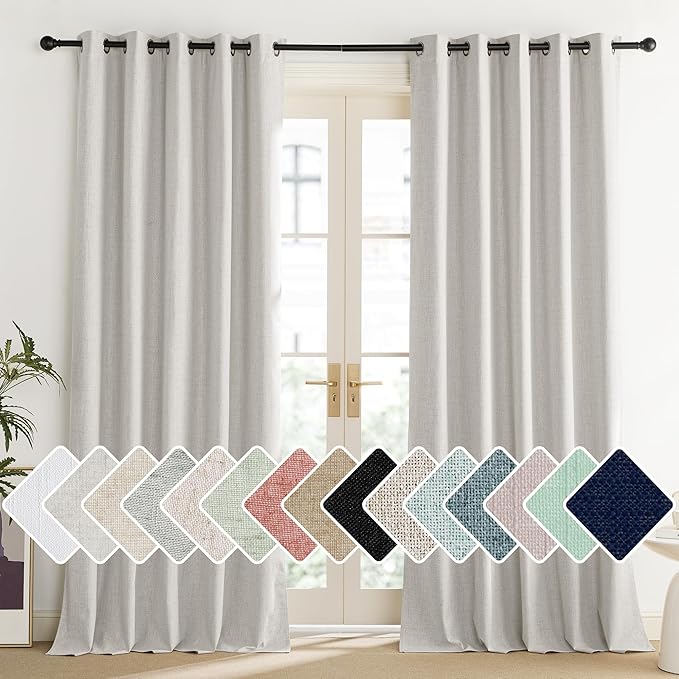 NICETOWN Snowbound Vintage Linen 100% Blackout Curtains for Living Room, Thermal Insulated Curtains 108“ Long, Noise Reducing Window Treatment Drapes for Home Office, 62" Wide Per Panel, Set of 2