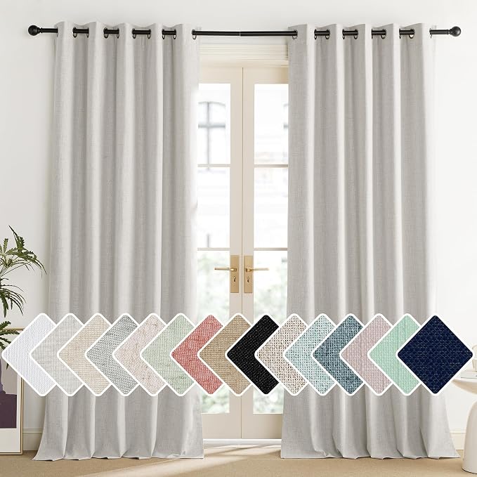 NICETOWN Snowbound Vintage Linen 100% Blackout Curtains for Living Room, Thermal Insulated Curtains 102“ Long, Noise Reducing Window Treatment Drapes for Home Office, 62" Wide Per Panel, Set of 2